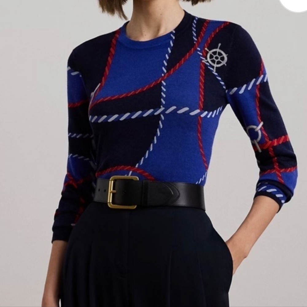 LAUREN Ralph LAUREN Nautical Patterned Blue Sweater